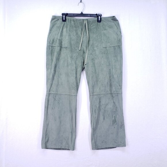 Susan Bristol Sage Green Suede 2 Piece Lounge Set Sweater Wide Leg Pants Size XL - Picture 9 of 16